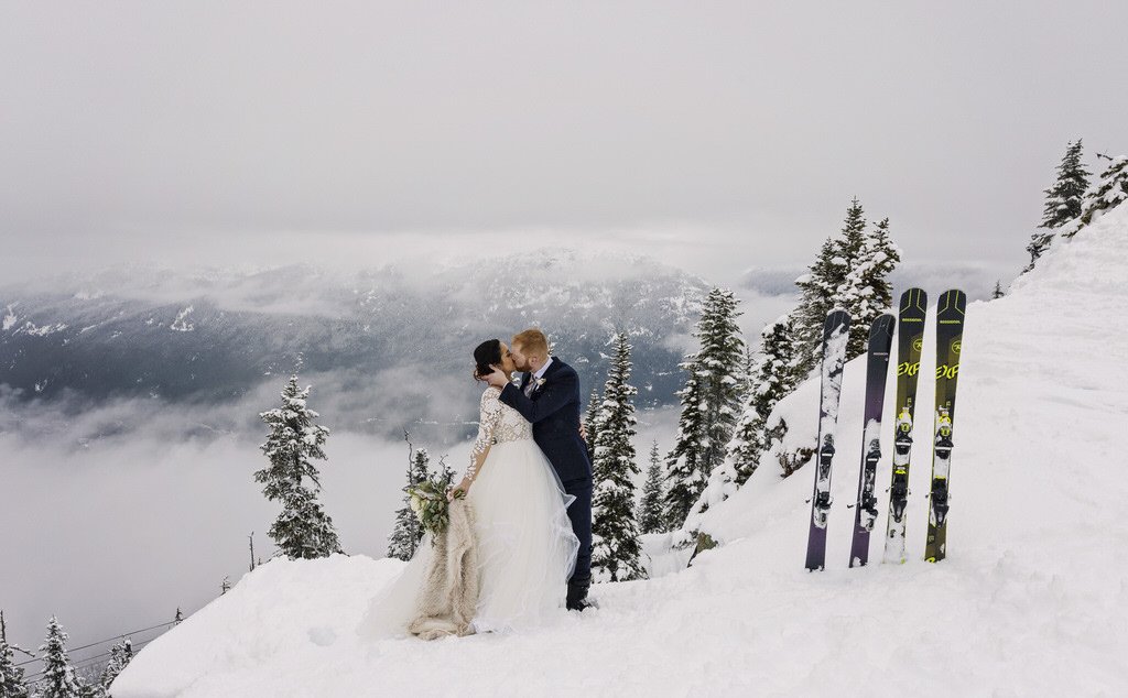 Whistler Mountain Wedding Couple Skiing